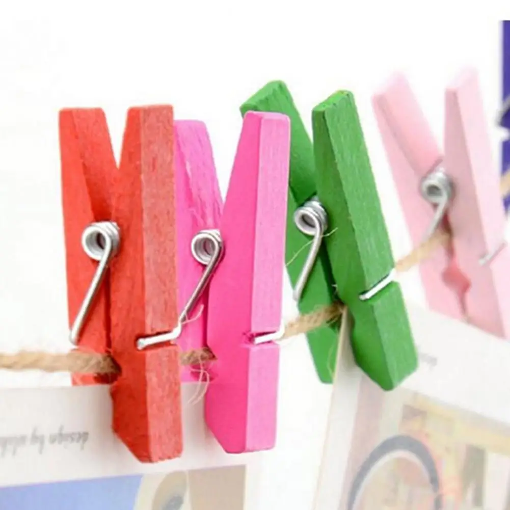 20Pcs Wooden Clothespin with Hemp Rope Home Classroom Photo Picture Hanging Clips Colorful Sock Towel Sheet Laundry Clothing Peg