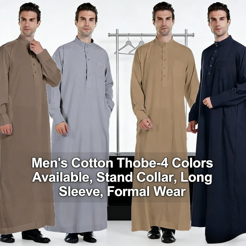 

2026 New Middle Eastern Men's Robe Solid Color Stand Collar Gown Formal Wear
