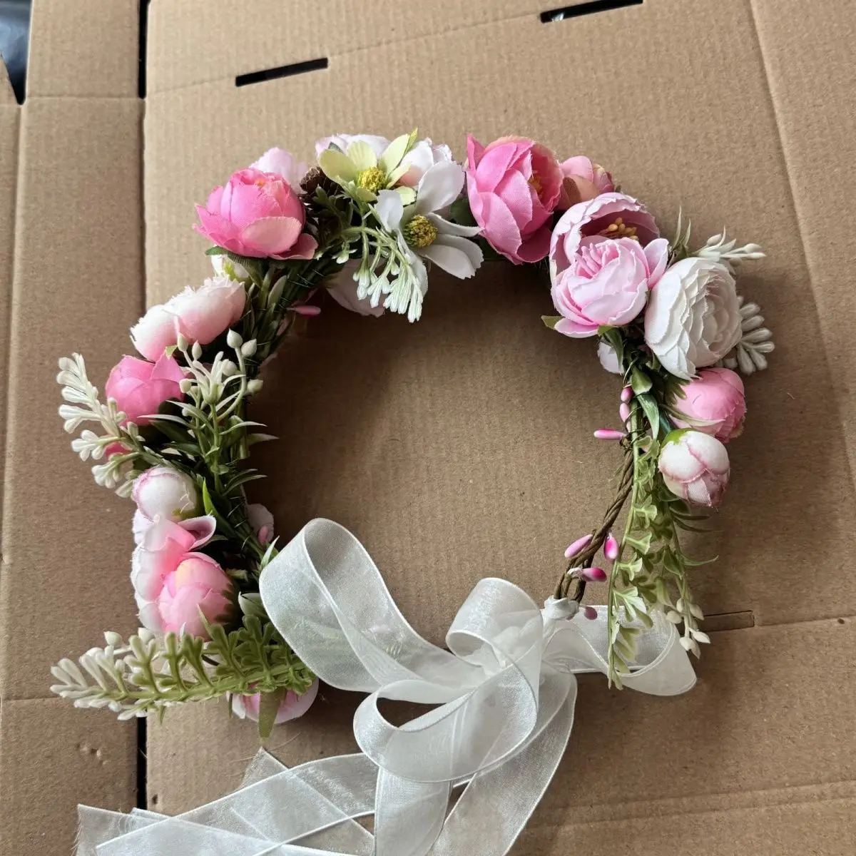 Artificial Pink White Flower Wreath Boho Bridal Headpiece For Wedding Birthday Party Photo Prop Home Wall Door Decor Garland