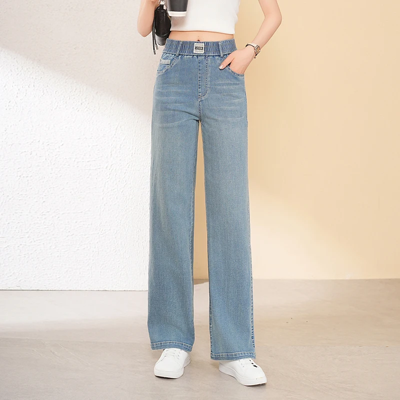 

Wide Leg Jeans Spring Summer Lady Elastic Waist Denim Long Pants Korean Casual Pants Slim Pants Baggy Jeans Mujer