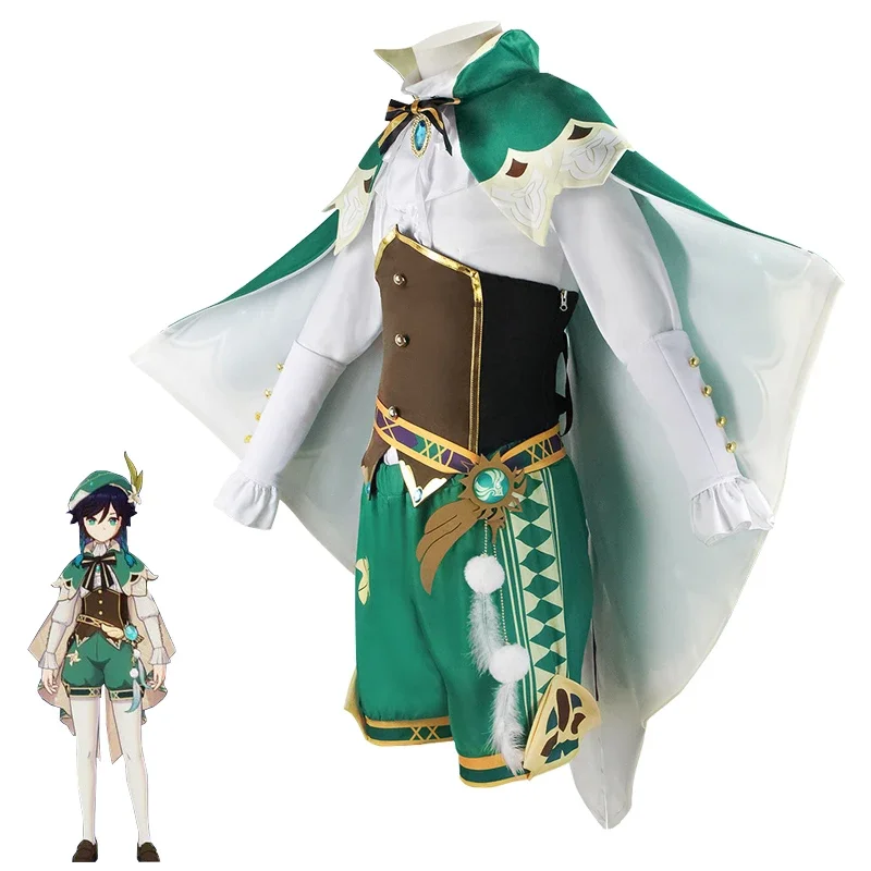 Genshin Impact Venti Cosplay Kostuum Uniform Anime Barbatos Cosplay Venti Pruik Halloween Kostuums voor Vrouwen Game Wendi Windy