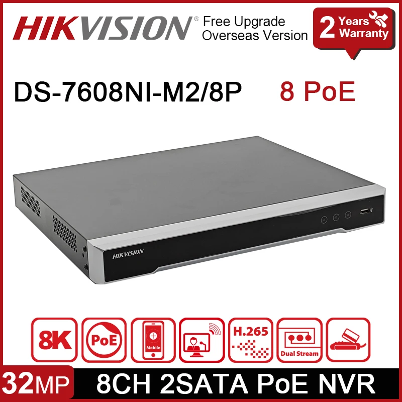 Original Hikvision DS-7608NI-M2/8P 8CH 8PoE 8K NVR 32MP 2 SATA interfaces Network Video Recorder ANPR People Counting Heat Map