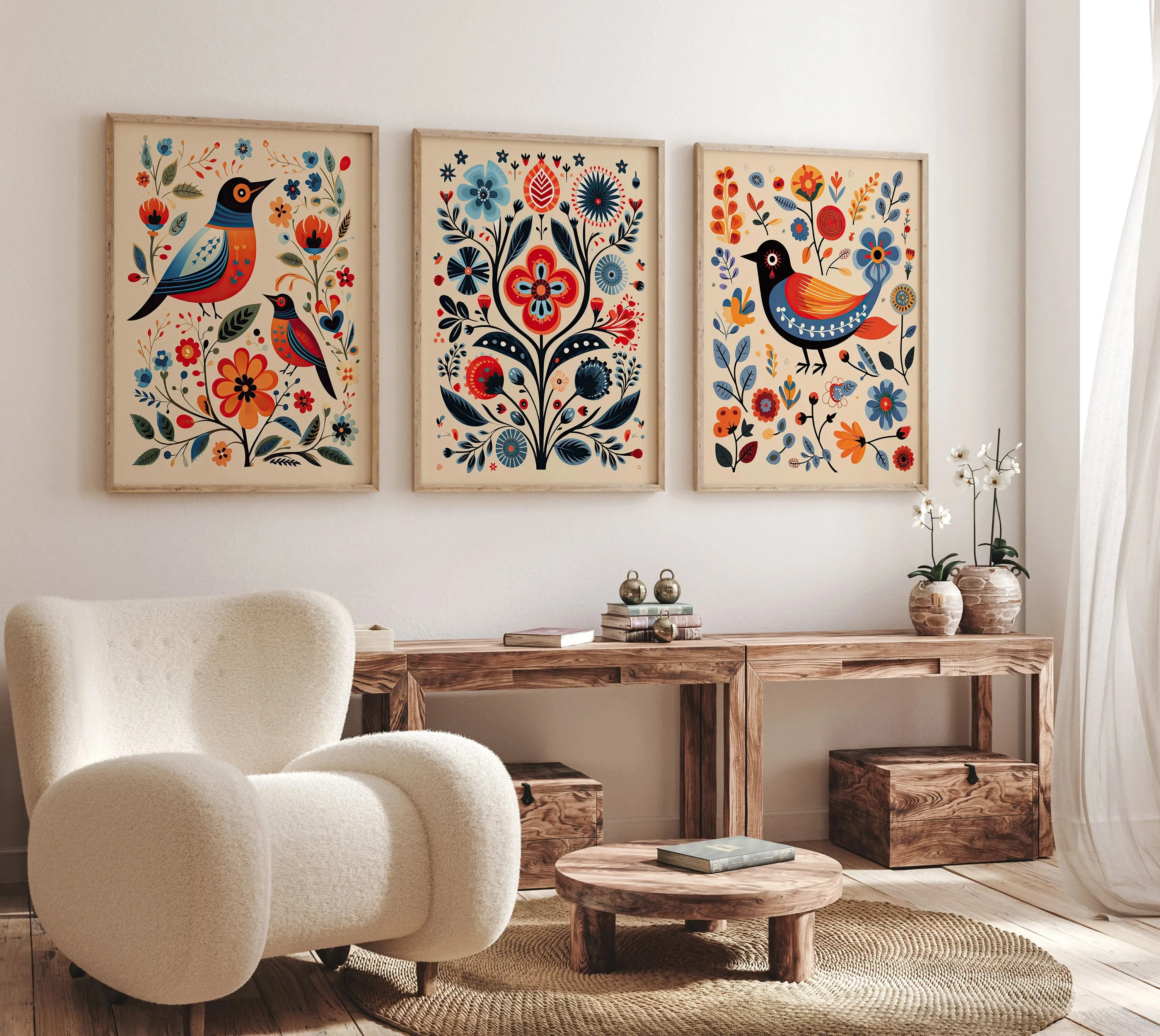 Retro Scandinavian Art Floral Canvas Print Nordic Norwegian Folk Wall Art Posters for Modern Living Room Office Cafe Home Decor - Image 3