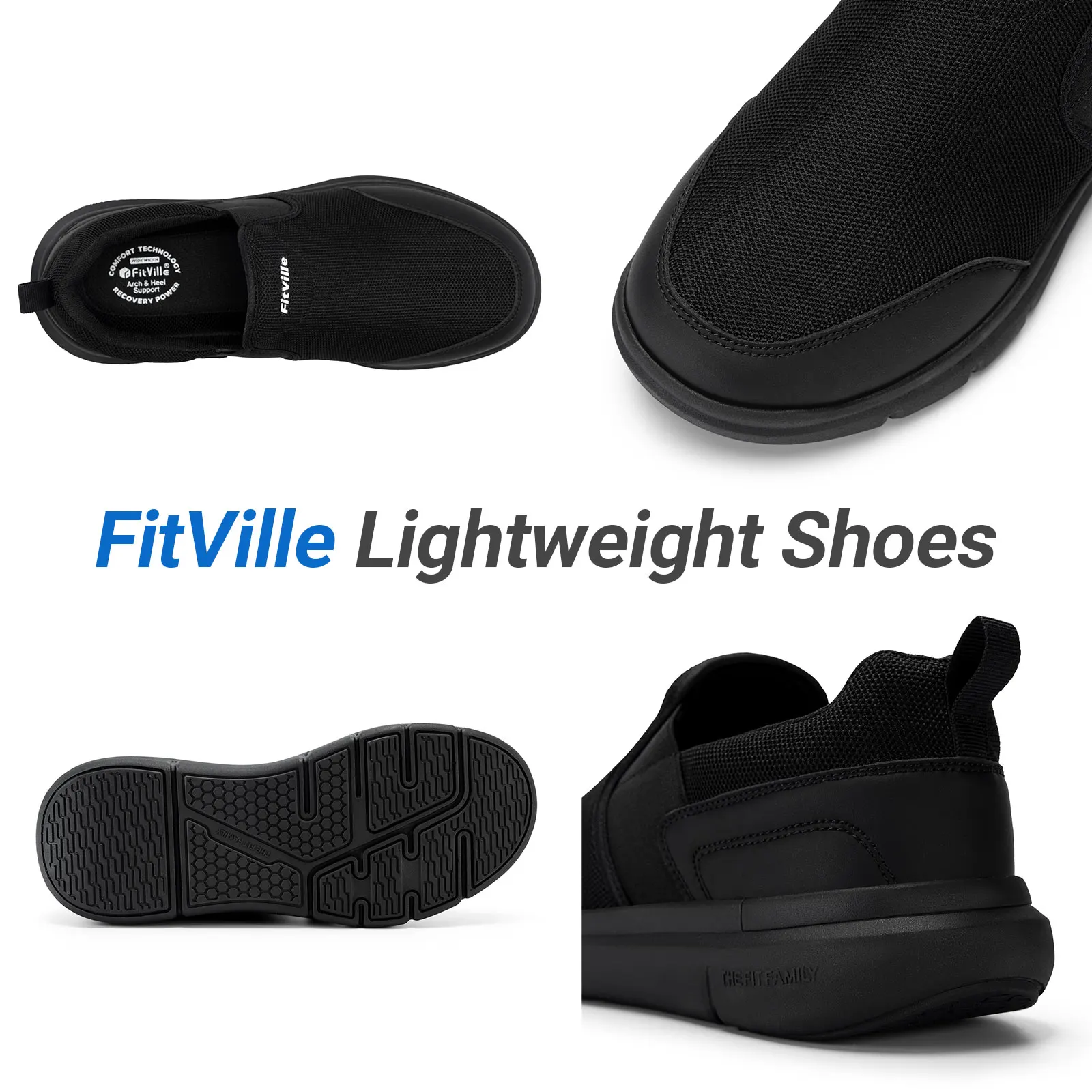 Fitville Men's Loafers Slip-On Widened Casual Lightweight Breathable For Swollen Feet Plantar Fasciitis Relieve Foot Pain