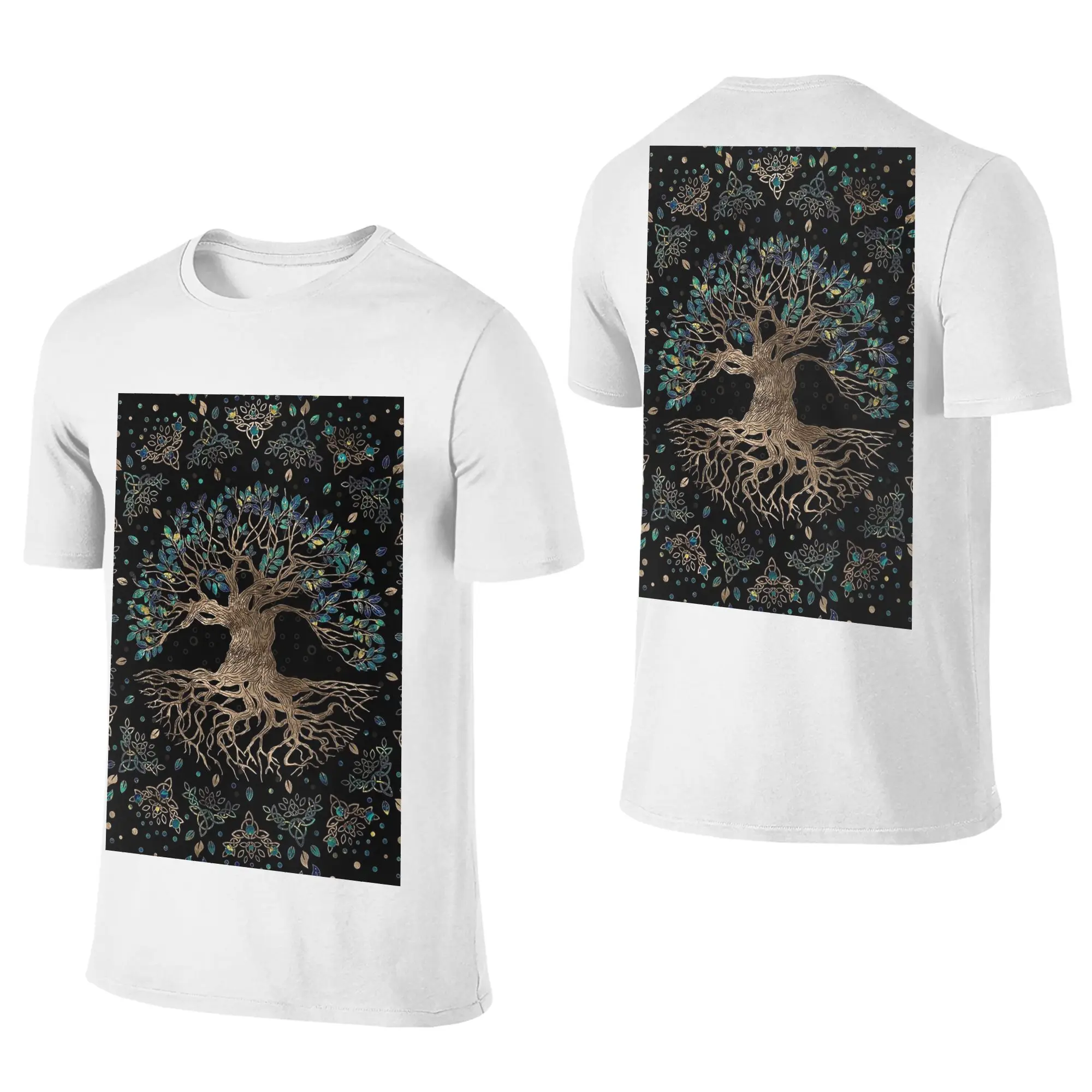 100% Cotton Tree of life -Yggdrasil Golden and Marble ornament T-Shirt Men's Double Sided T Shirt Men Summer Shirts Tops S-6XL