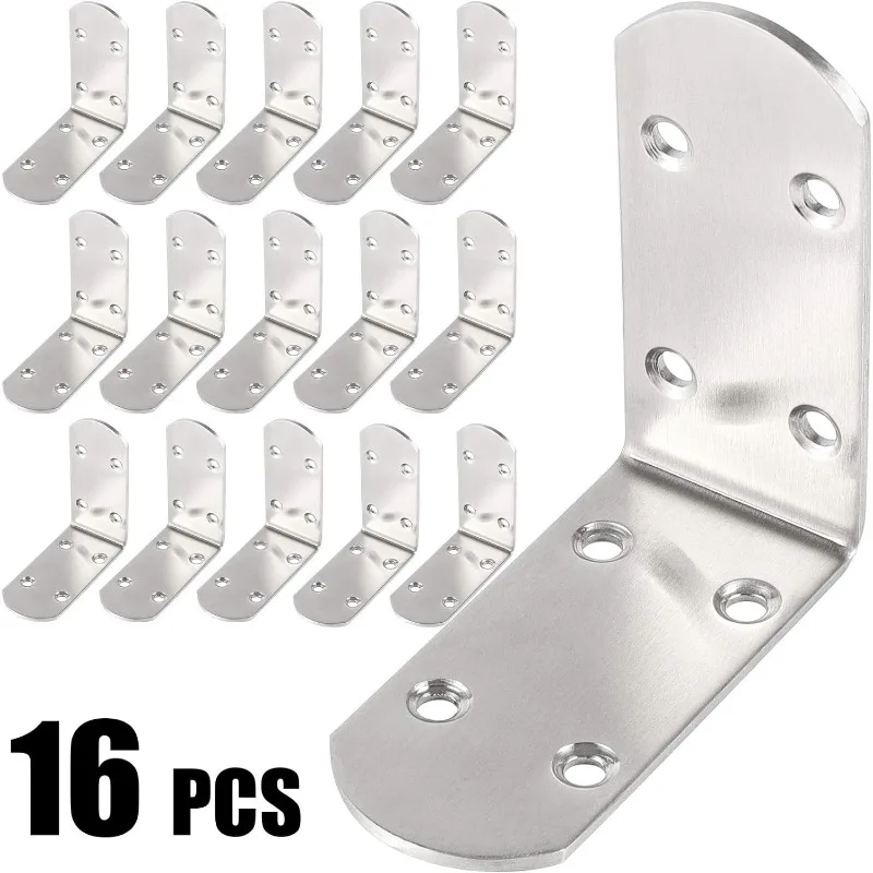 16pcs L Bracket Corner Bracket Set,Metal L Brackets For Shelves Wood Furniture Cabinets Chairs Drawers With 80 Screws