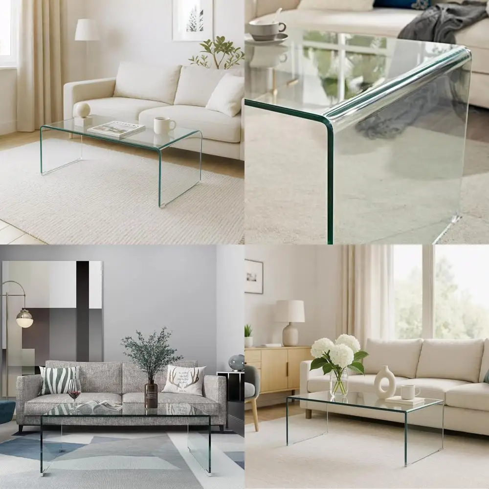 

0.47 Tempered Glass Coffee Table, Clear Centerpiece for Living Room