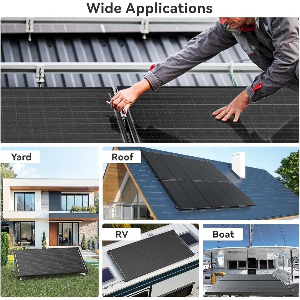 

150 Watt Solar Panel 18BB N-Type 150w Solar Panel 12V 24.6% High Efficiency All Black Monocrystalline PV Module for Home RV