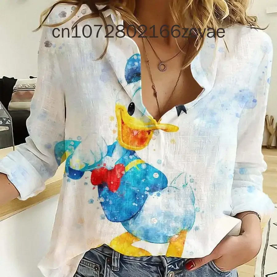 2024 Disney Piglet Hawaiian Shirt Women\'s land Long Sleeve Button Up Shirt Casual Fashion Beach Shirt Vintage Tops