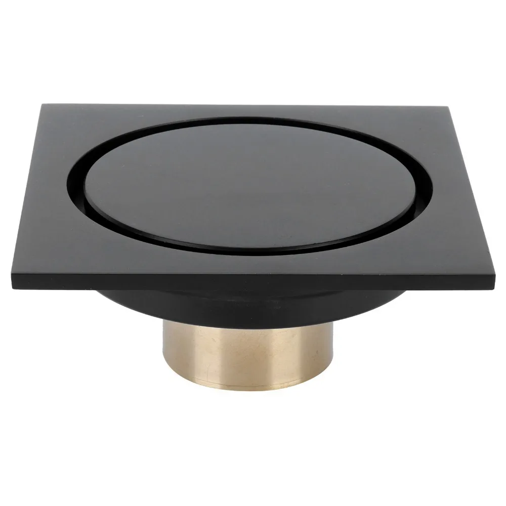 Efficient Brass Floor Drain Strainer Black 10x10cm / 3.94x3.94in Shower Drain Kit Square Odor Resistant Floor Drain Laundry Room