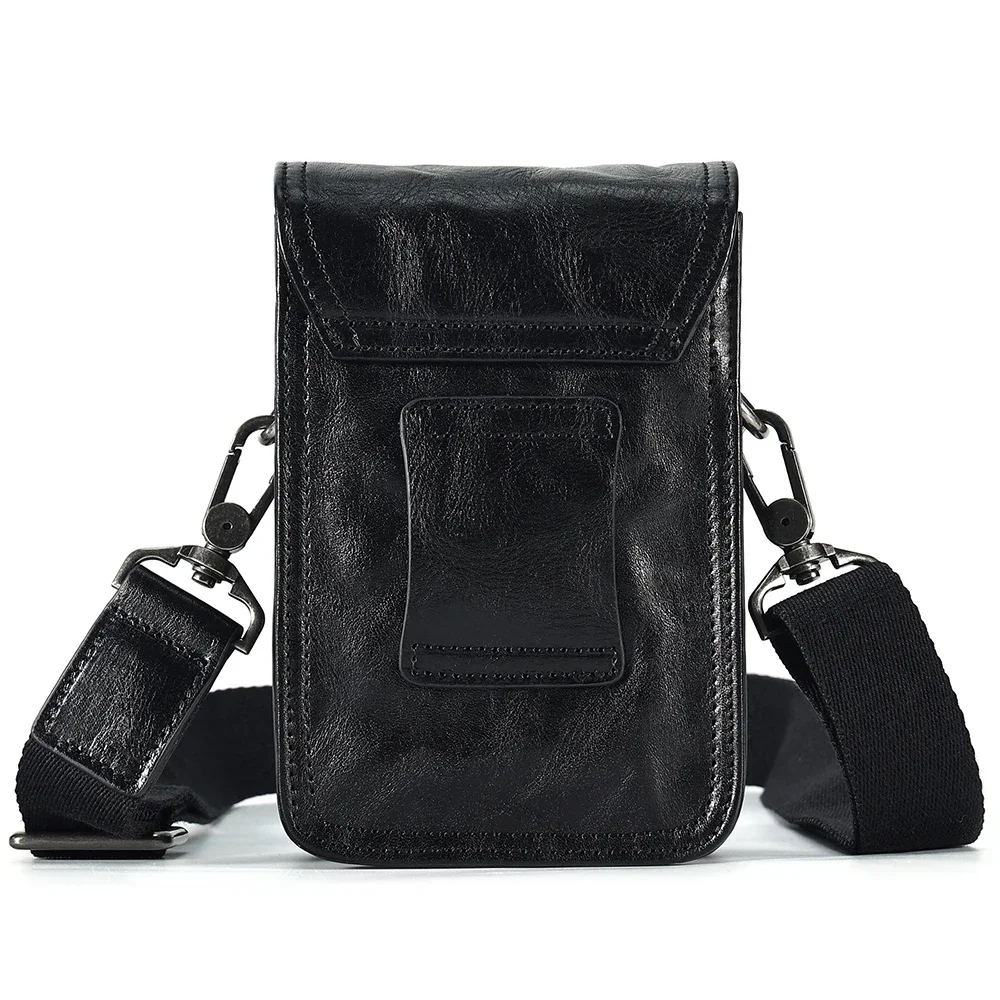 Bolso cruzado pequeño de cuero genuino, riñonera con solapa a la moda para hombre, bolsa para teléfono, bolso informal de viaje para senderismo, bolso con cinturón de hombro