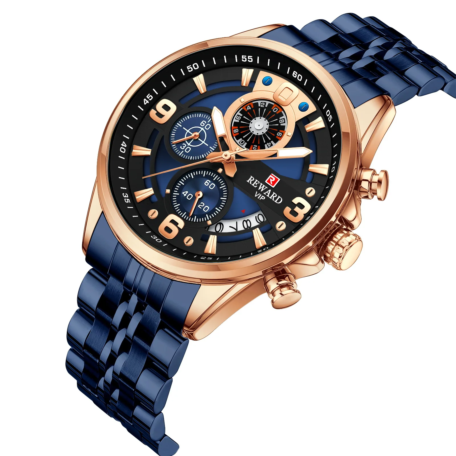 

Кварцевые спортивные мужские часы, многофункциональные деловые мужские часы, водонепроницаемый светящийся ремешок из нержавеющей стали