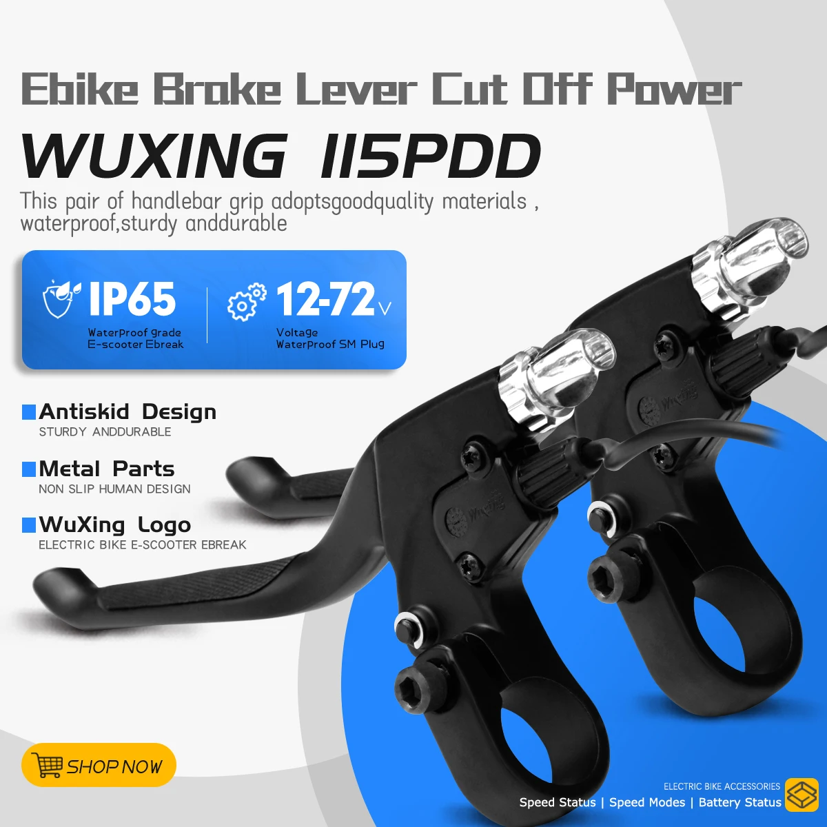 

WUXING 115PDD Ebike Brake Lever Cut Off Power Waterproof SM Connector Plug For Electric Bicycle Conversion E-scooter Accessories
