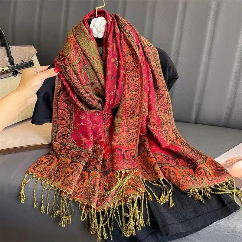 

"Luxury Cashmere Pashmina Shawl - Autumn/Winter Warm Scarf for Women, Premium Print Design Stole, Soft Cotton Blend Wrap 2023"