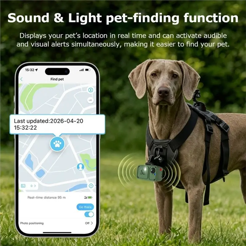 ABJF-2MP 4G Pet POV Camera Outdoor Pet View Recorder GPS Module Enables Real-Time Video Location Tracking EU Version