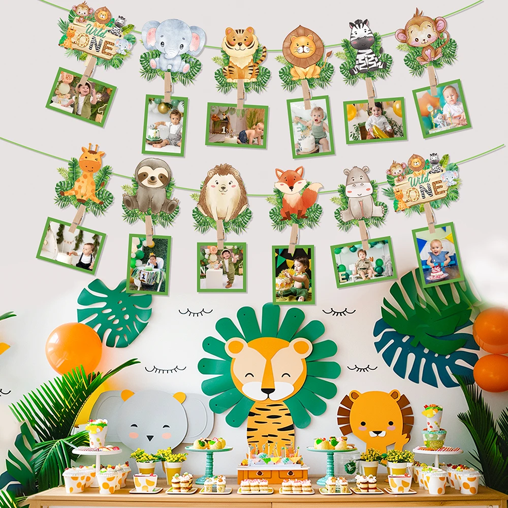 Jungle Birthday 1st Birthday Photo Bunting Banner Wild One Safari Themed Kids First Birthday Party Decor Baby Shower Supplies