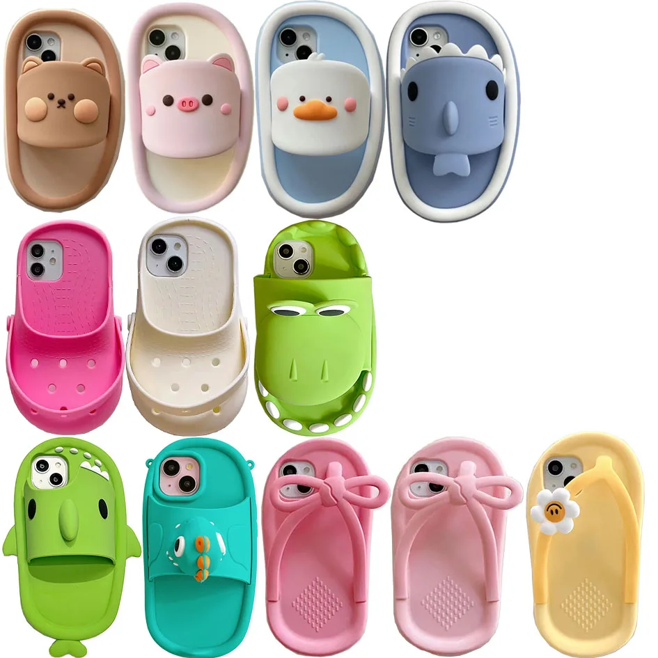 Cartoon Simulation Slippers Shoes Soft Silicone Phone Case For iphone 15 14 13 Pro MAX i11 12 14Pro 15promax kids 3D Cute Cover