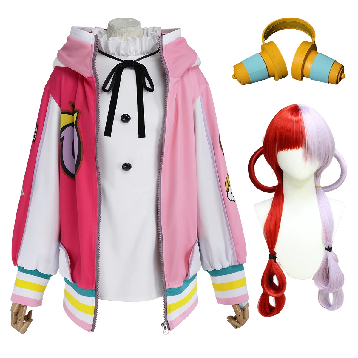 HOLOUN película roja Uta Anime Uta Cosplay disfraz bordado abrigo Sudadera con capucha falda peluca sombreros auricular falso Cos convención última