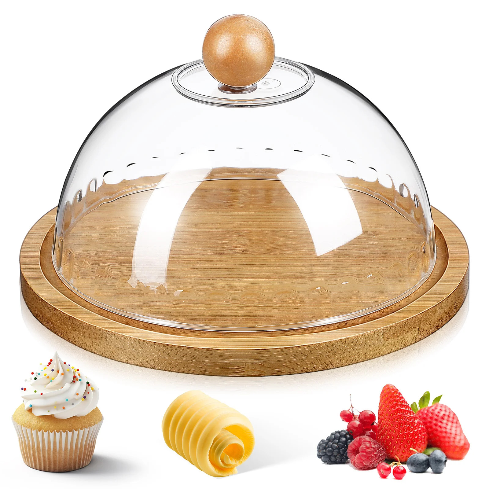

Round Cake Tray With Glass Dome Cover Clear Dessert Stand Base Cheese Serving Platter Butter Box For