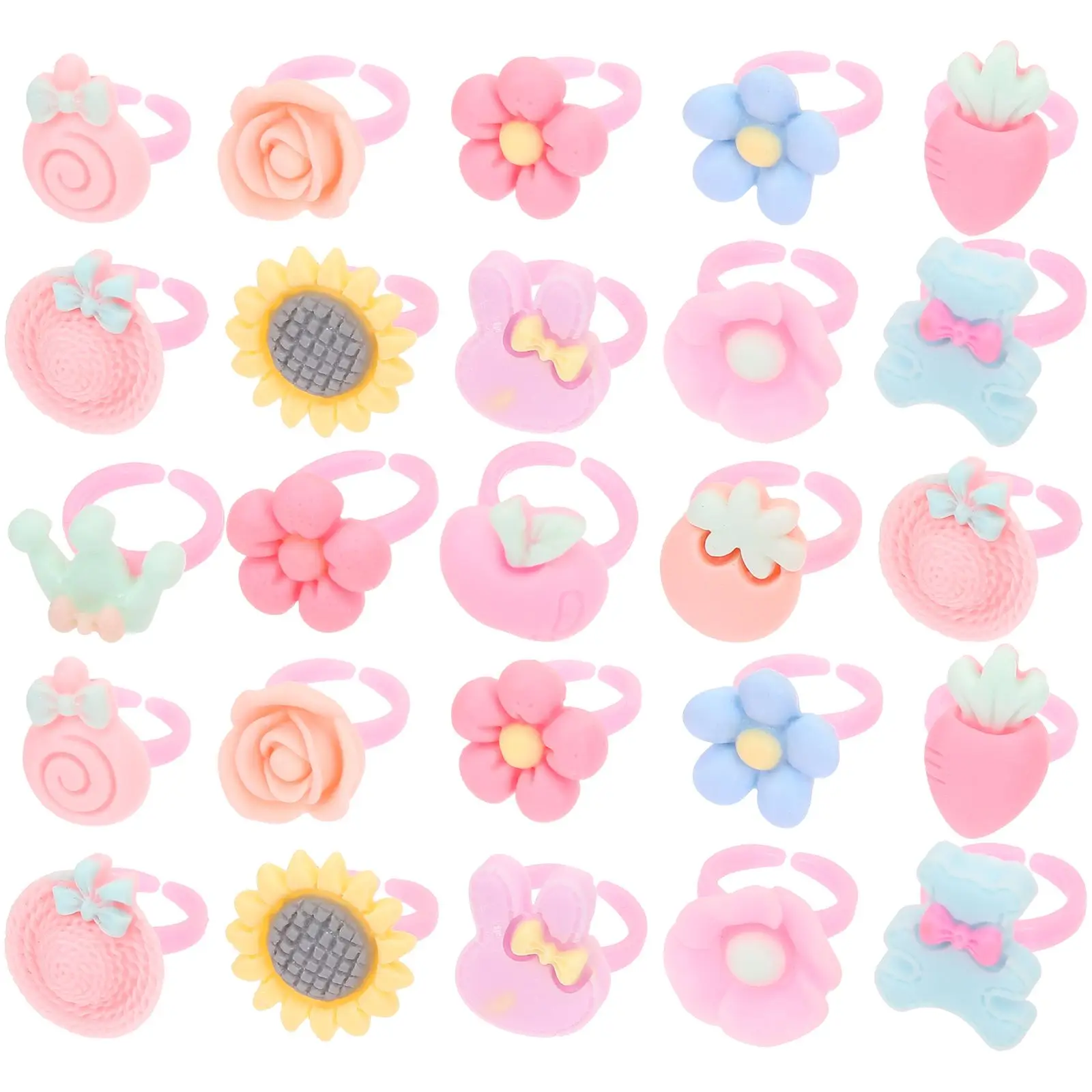 

100 Pcs Cartoon Ring Little Girl Rings Toddler Jewelry for Girls Bulk Dress up Jewellery Plastic