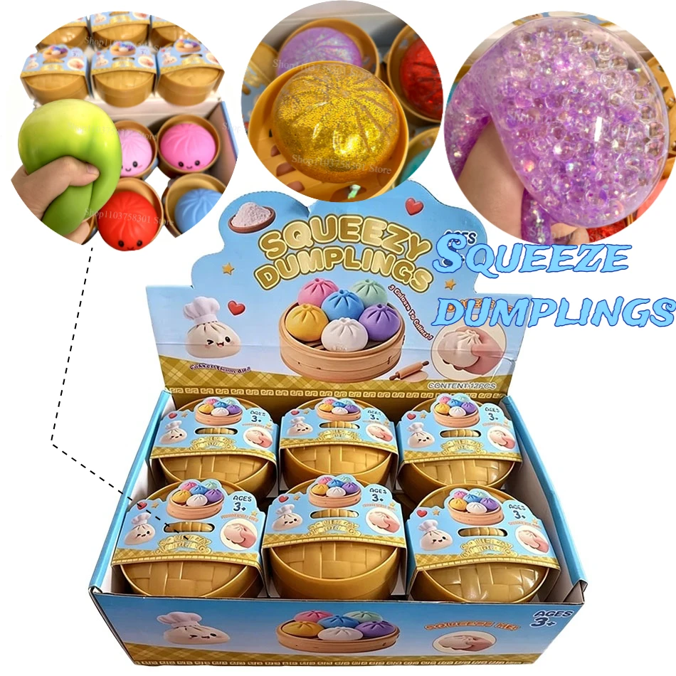 Hot Glitter Dumpling Squishy with Box Dumplings Sensory Squeeze Toy for Stress Relief Fans Birthday Children's Day Gifts