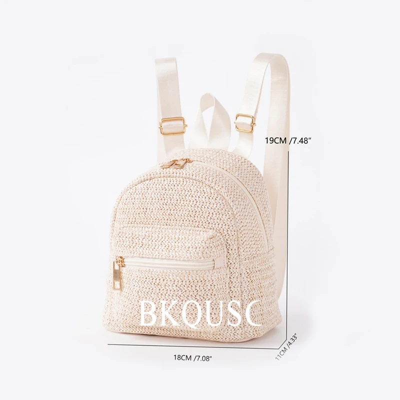 Fashion Mini Straw Woven Women\'s Backpack Stylish Ethnic Style Retro Color Stitching Small Backpacks Female Girl\'s Storage Bags