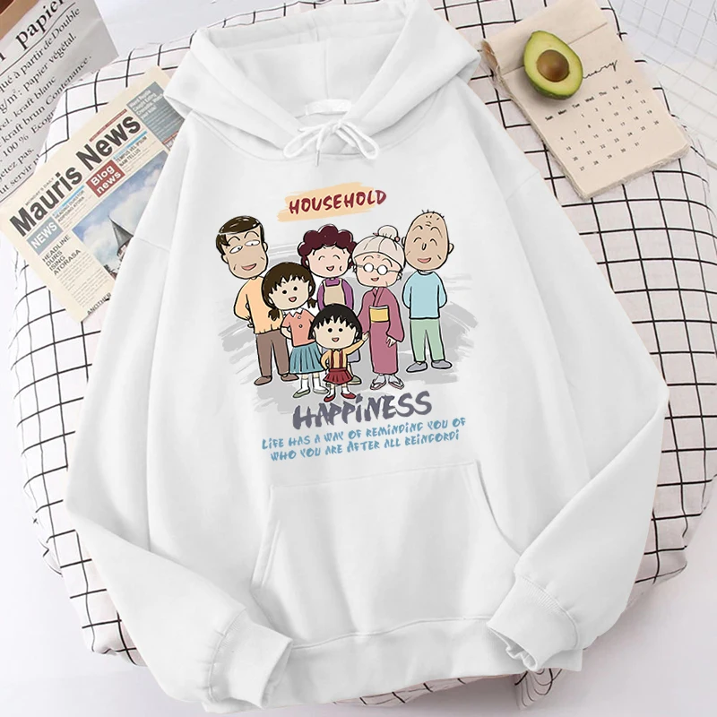 

Женская осенне-зимняя Толстовка Chibi Maruko-chan с принтом, флисовый свитер, Белый Свободный Топ