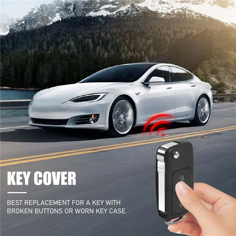 Replacement 2 Button Keyless Entry Remote Flip Folding Car Key Fob Shell Case And Button Pad Compatible With Golf MK4 Bora Eco-F