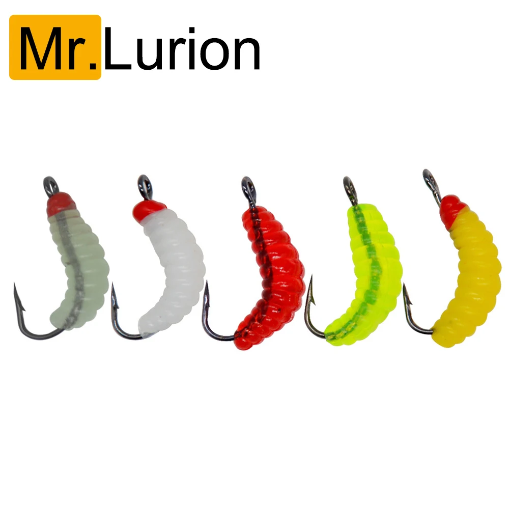 MrLurion 10pcs 2cm 0.55g small worm insect lure bait , lifelike maggot grub fishing tackle ,carp fishing bait with hook