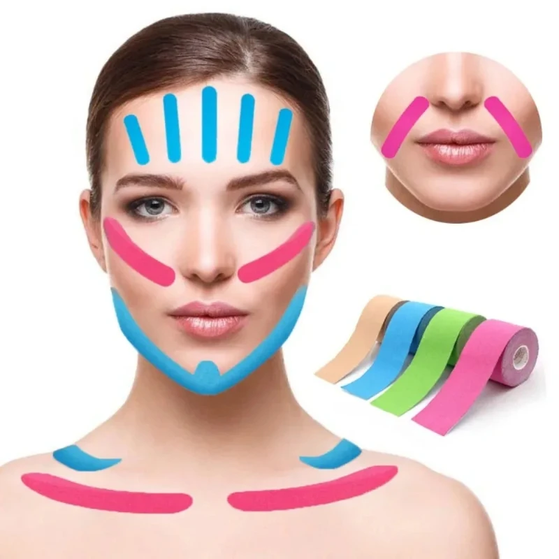 Bande de kinésiologie pour le visage, 2.5CM x 5M, ligne en V, cou, yeux, Lifting des rides, bande autocollante, outil de soins de la peau du visage, Bandage élastique