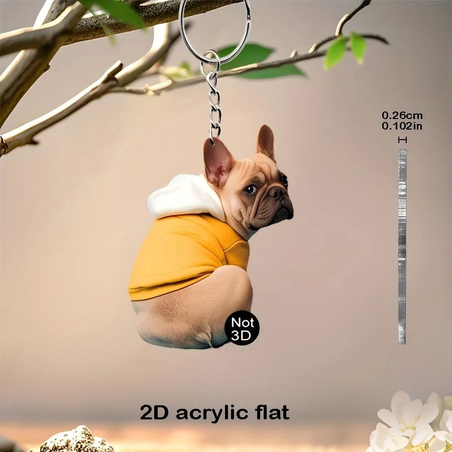 

2D French Bulldog Keychain Adorable Acrylic Hanging Ornament Cartoon Dog Design Backpacks Decor Charm Gift for Festive Accessory