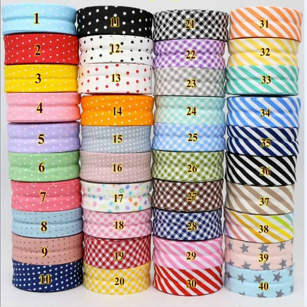 100% Cotton Bias Binding Tape Grid Stripe Dot Heart Trim Ribbon  25mm,20mm 10meter  Fold Bias Binding Tape Sewing Accessories