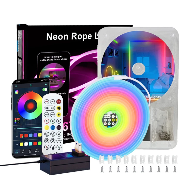 New Intelligent Voice Controlled Colorful Neon Light Strip 24v Set Rgb Silicone Light Strip Diy Racecourse Flowing Atmosphere Li