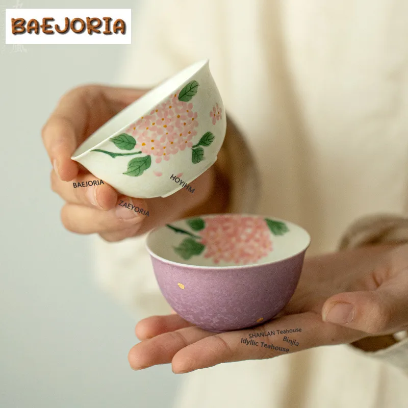 Hand-painted Hydrangea Teacup Ancient Tea Bowl Cute Cup Tea-tasting Smelling Cup Jianzhan Master Cups Household Cafes Ornaments