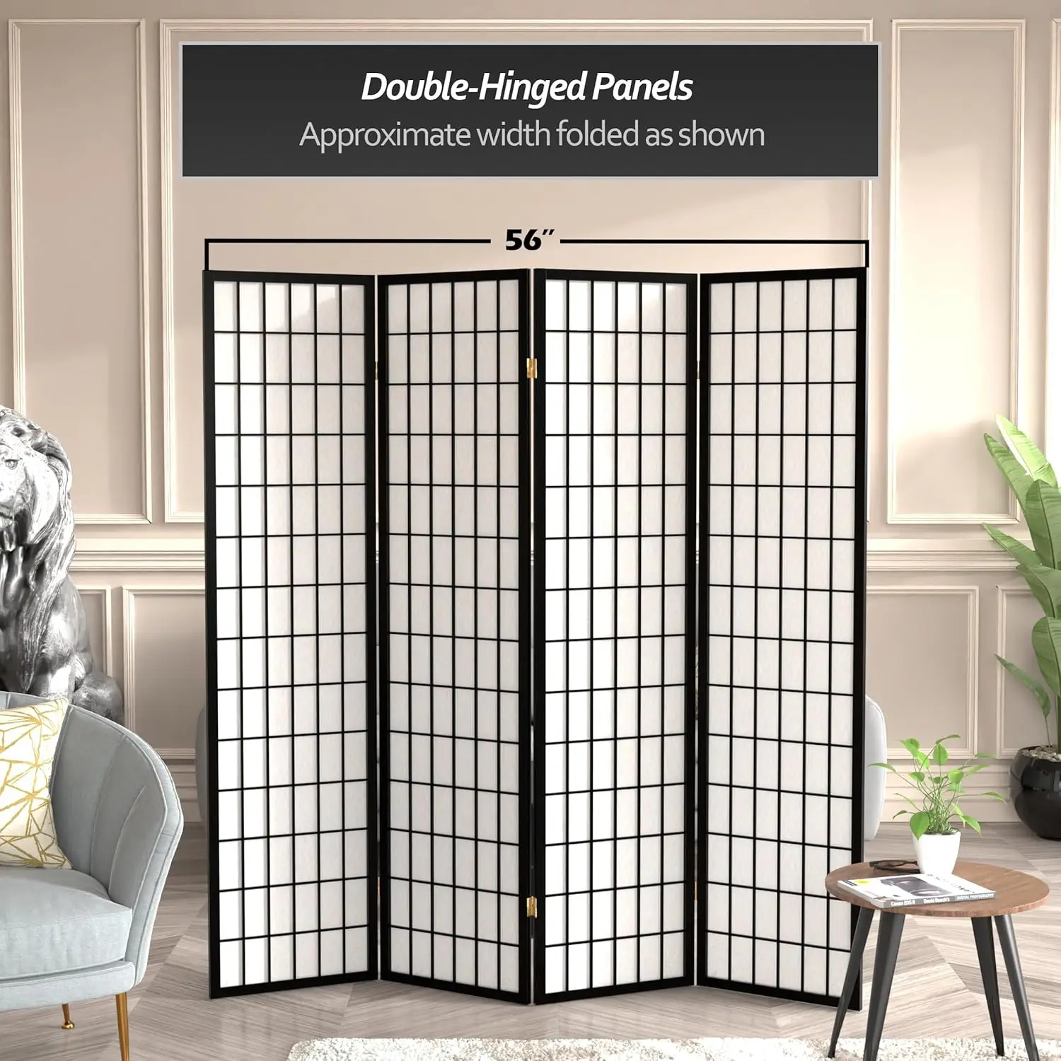 l Furniture 6 ft. Tall Window Pane Screen - Black - 4 Panels