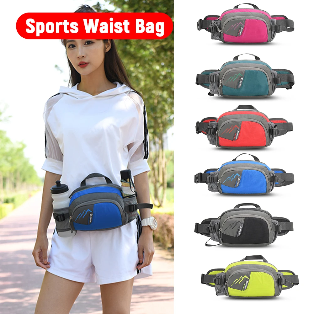 Fanny Pack Running Belt Purse Bum Bag Nylon Sling Waist Pack with Bottle Holder Waterproof for Cycling for Hydration for Jogging