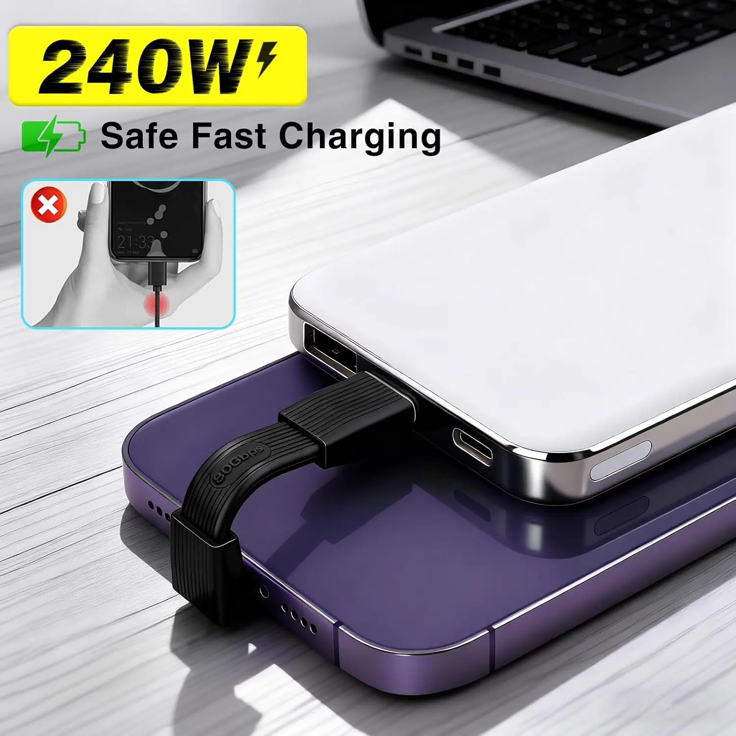 5cm Short 90° USB‑C to C Cable 80Gbps Data Transfer 240W PD Charging 8K@60Hz Compact Cord for Laptop SSD Powerbank Mobile Phone