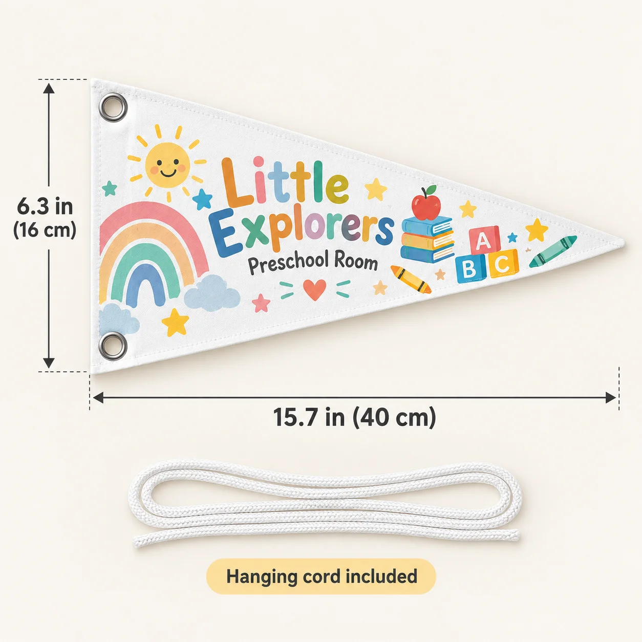 Personalized Canvas Triangle Flag Custom Pennant Banner with String Two-Corner Grommet Hanging Decor for Wedding Nursery Party