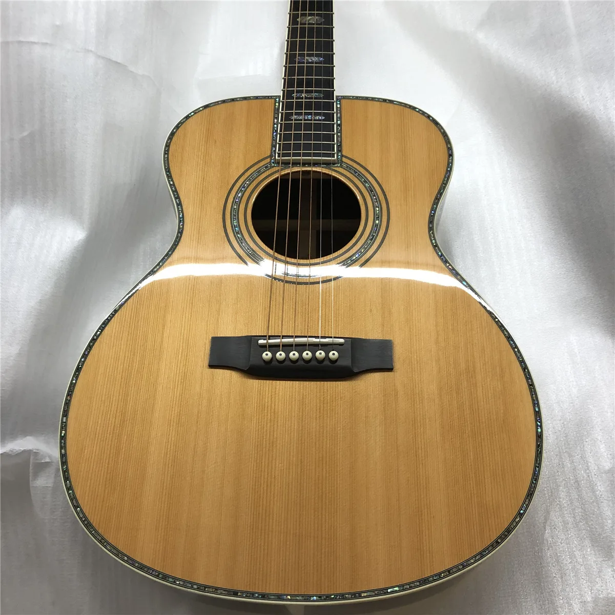 Ebony Fingerboard 40 Inch OM Type Solid Cedar Acoustic Guitar,Real Abalone Binding Rosewood Body Electric Guitarra,Free Shipping