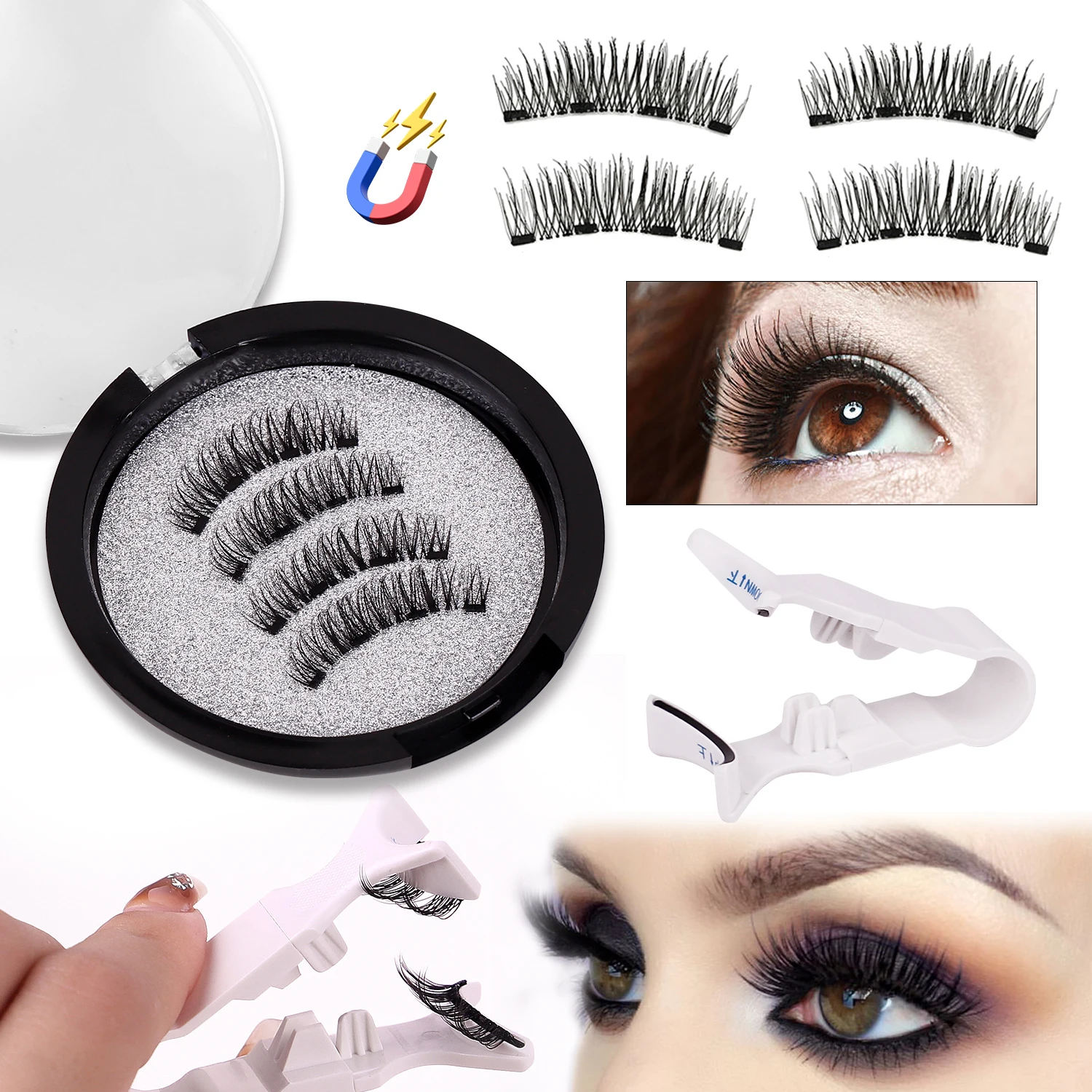 Magnetic Eyelashes, Reusable Dual Magnetic Eyelashes Soft 3D Fake Lashes Extension With Tweezers, Natural Look Eyelashes Set