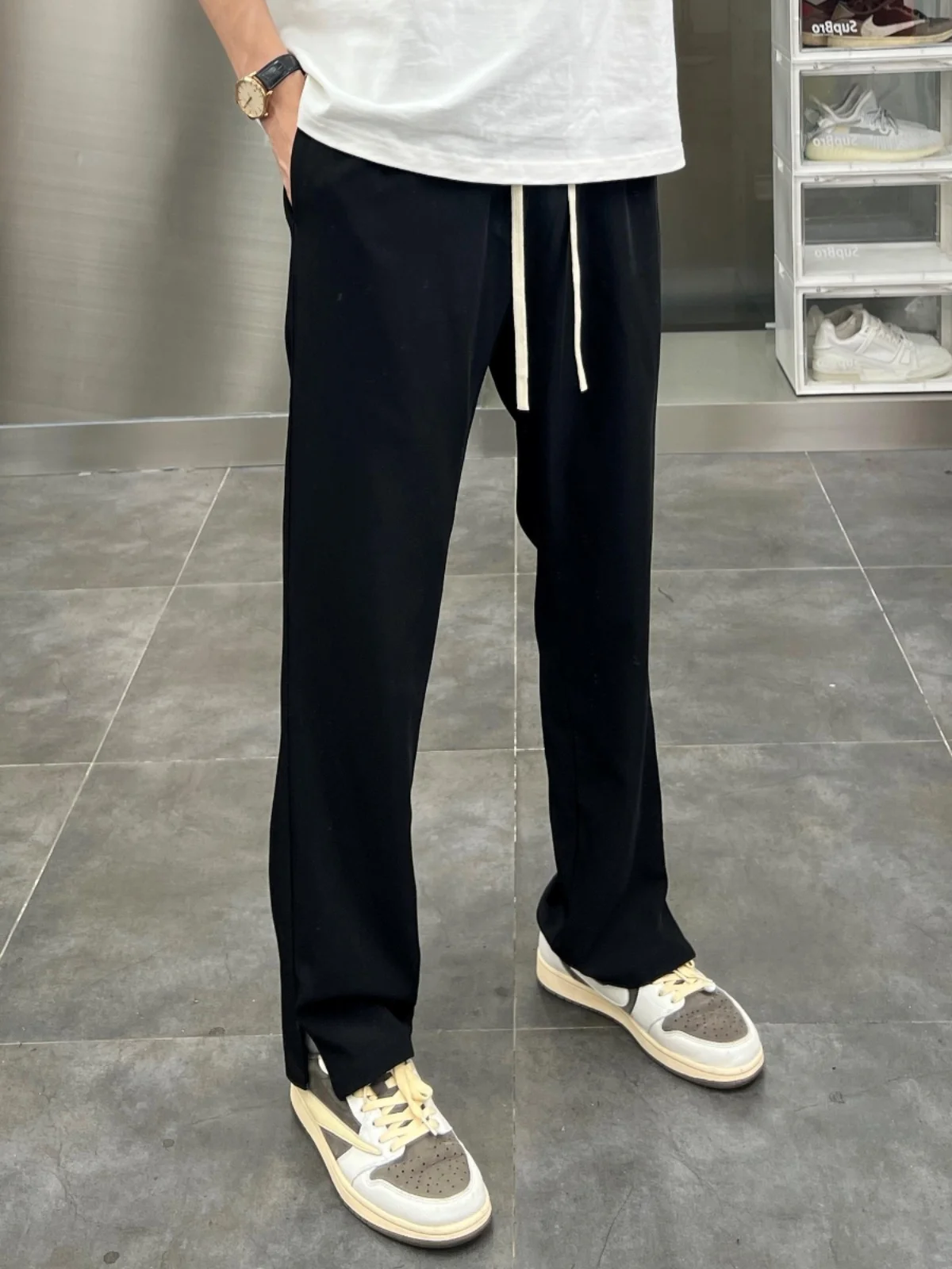 

Новые мужские повседневные брюки 2024 года: весенне-летние, черные, прямого кроя, свободные, универсальные, модные, брендовые, длинные брюки для молодежи