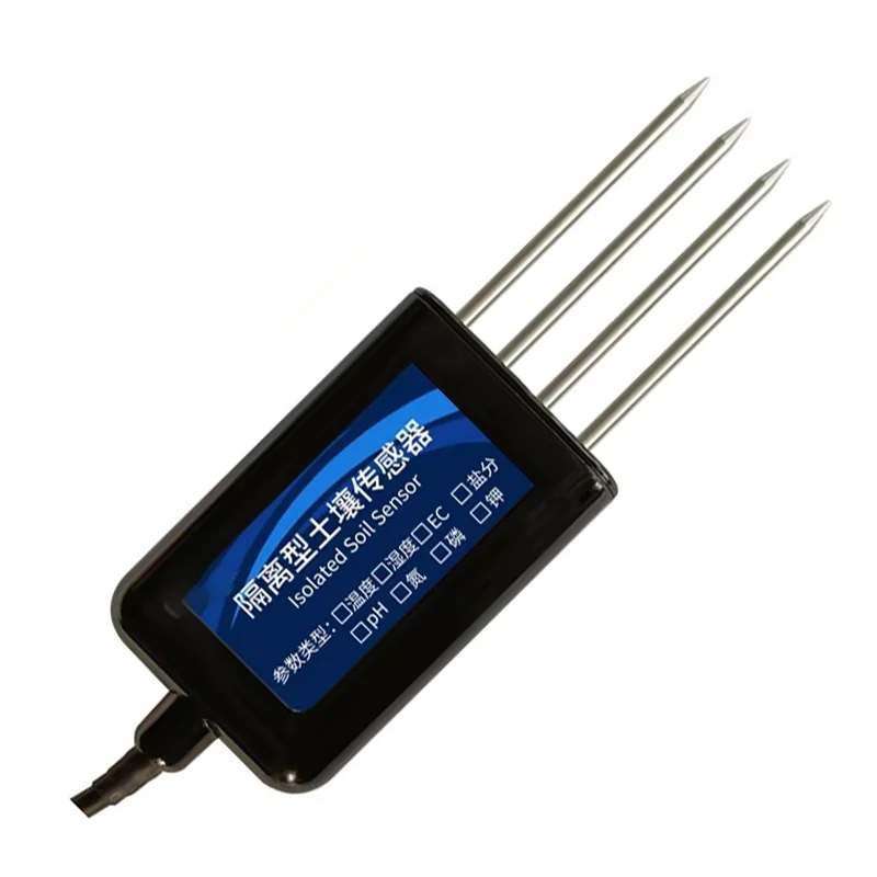 

8-In-1 Isolated Soil Sensor Temperature Humidity Nitrogen Phosphorus Potassium PH Value Salt RS485 Detector