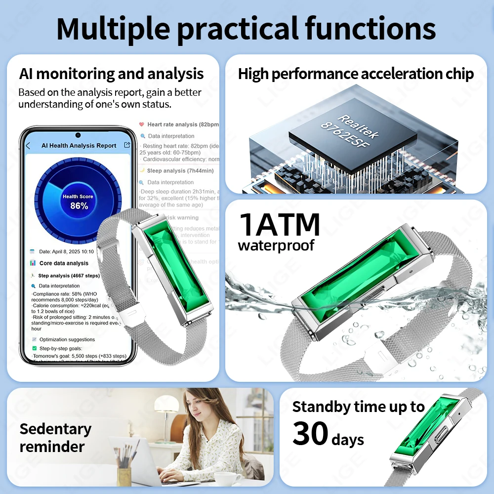 LIGE 高級スマートウォッチ女性 24 時間心拍数健康モニタースポーツ女性のブレスレットコールリマインダーレディーススマートウォッチギフト