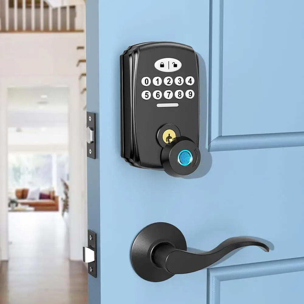 Fingerprint Door Lock Smart Keyless Entry Digital Lock Set Biometric Security Deadbolt with Keypad Handles Easy Install Weather