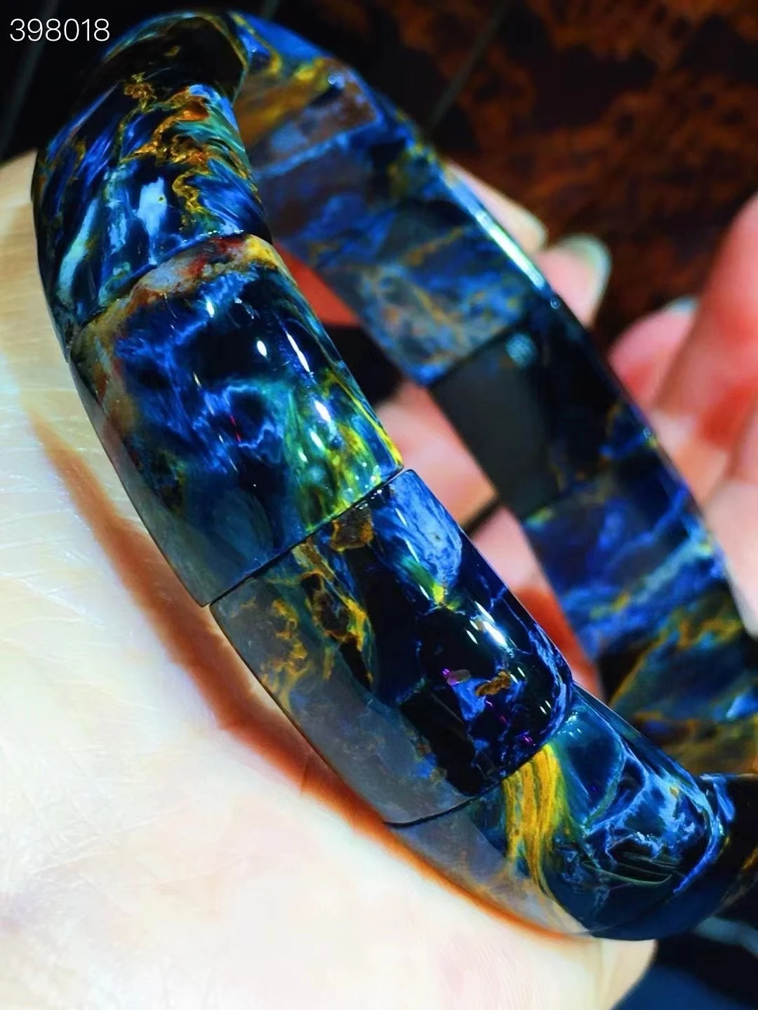 Natural Blue Yellow Pietersite Round Beads Bracelet Stretch Jewelry 16.2x14x7.3mm Pietersite Healing Stone From Namibia AAAAAA