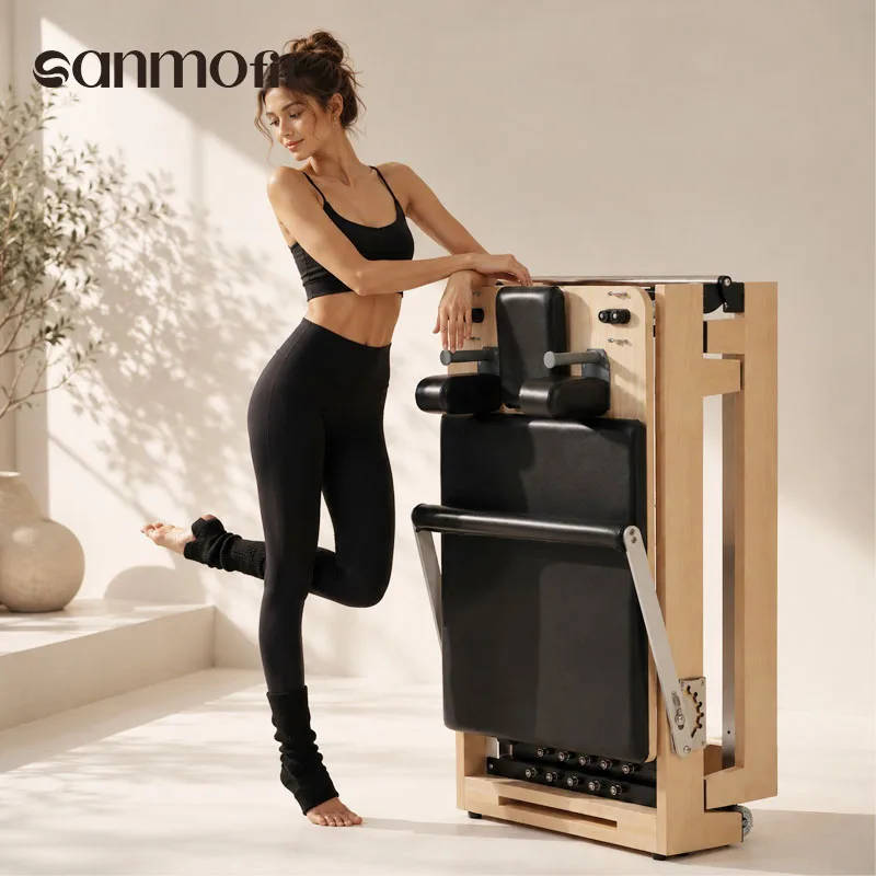 Factory Wholesale Custom Maple Foldable Pilates Reformer With Wheels for Home Studio Rehabilitation Training OEM ODM Support