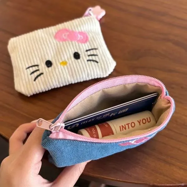

Kawaii Hello Kitty Embroidery Coin Purse Cute Cartoon Sanrio KT Highly Attractive Portable Small Storage Bag Zipper Pouch Gifts