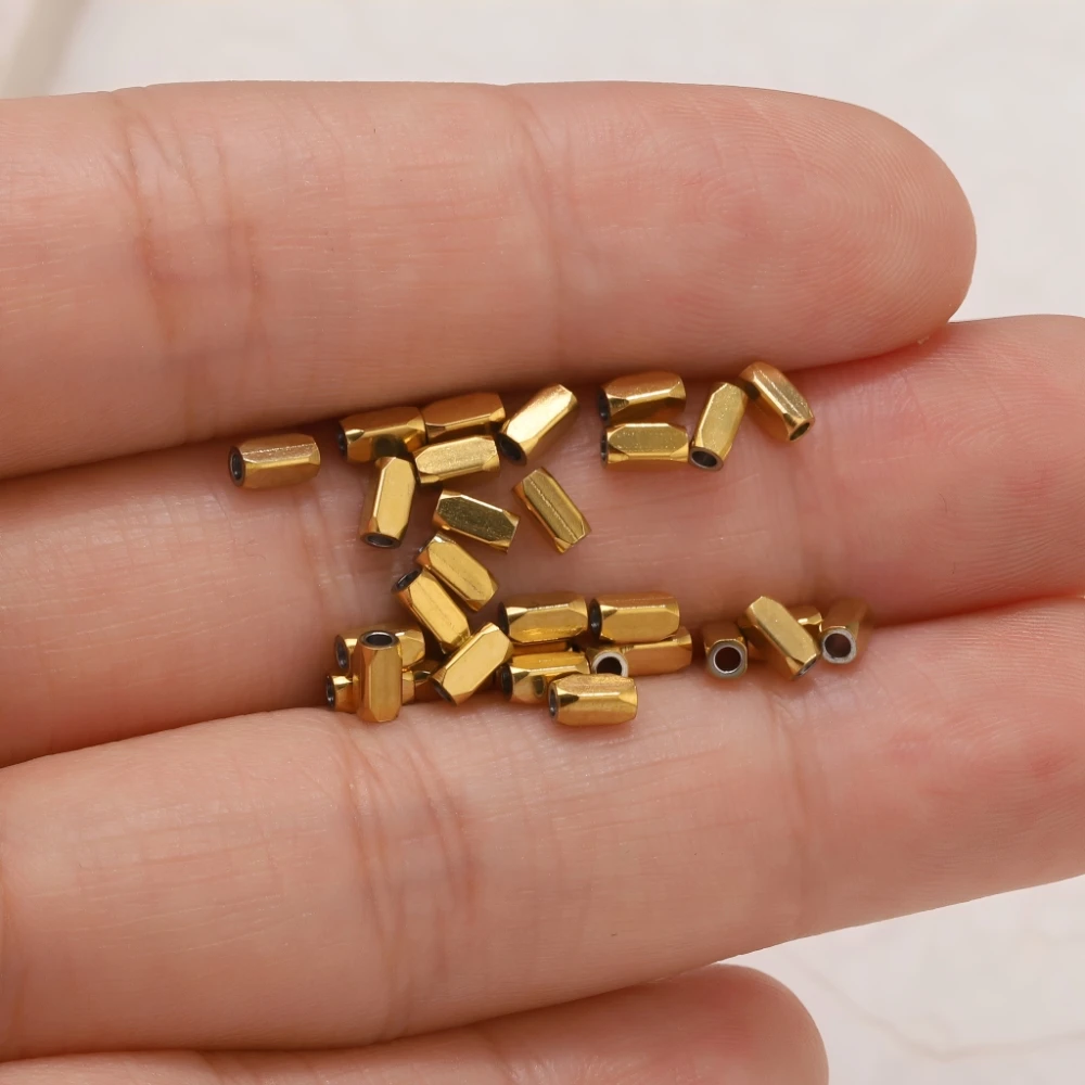 20pcs 18K Gold Stainless Steel Hexagonal Spacer Beads DIY Jewelry Making Components for Bracelet Necklace Wholesale Supplies view 2