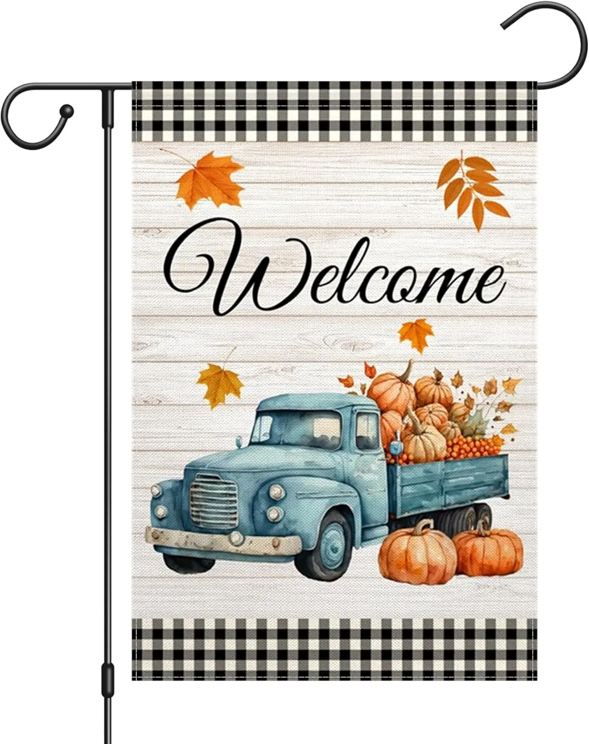 Welcome Fall Truck Garden Flag Rustic Wooden Board Buffalo Check Plaid Pumpkins Maple Leaves Harvest Yard Flag Double Sided Than