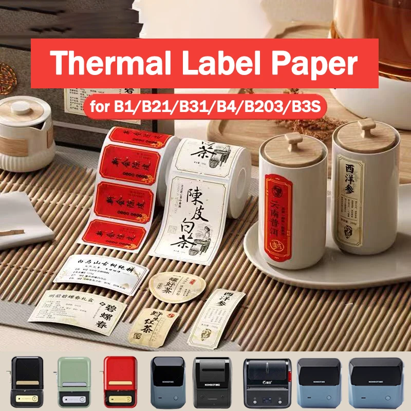 NIIMBOT B1/B21/B31/B4/B203/B3S/B2 Tea Label Print Paper Sealing Sticker Price Date Label Self-adhesive Waterproof Thermal Paper